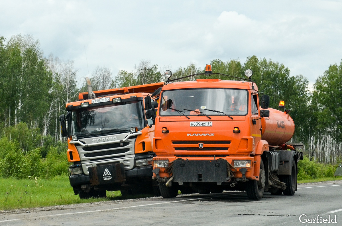 Новосибирская область, № В 110 ХХ 154 — Scania ('2011) P380; Новосибирская область, № Н 639 МС 154 — КамАЗ-43253 (общая модель)