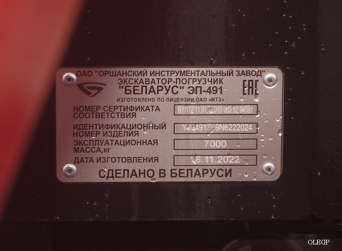 Витебская область, № (BY-2) Б/Н СТ 0116 — ЭП-491