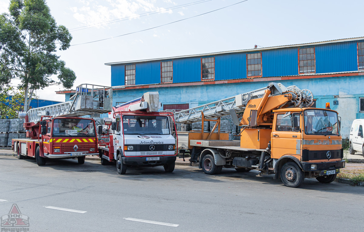 Грузия, № LA-100-GE — Renault Midliner; Грузия, № EN-901-RI — Mercedes-Benz Vario 814D; Грузия, № HB-627-HH — Mercedes-Benz LP (общая модель)