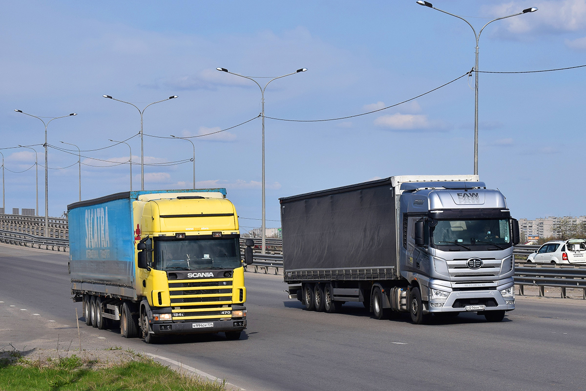 Волгоградская область, № К 994 ОУ 134 — Scania ('1996) R124L; Санкт-Петербург, № С 014 ХН 198 — FAW J7 Eagle CA4180